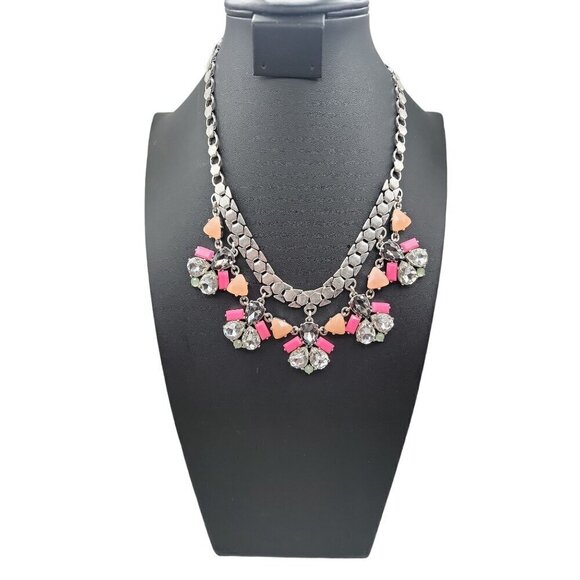 Stella & Dot Callie Statement Necklace 21" Silver Tone Bib Style Rhinestones - Picture 2 of 16